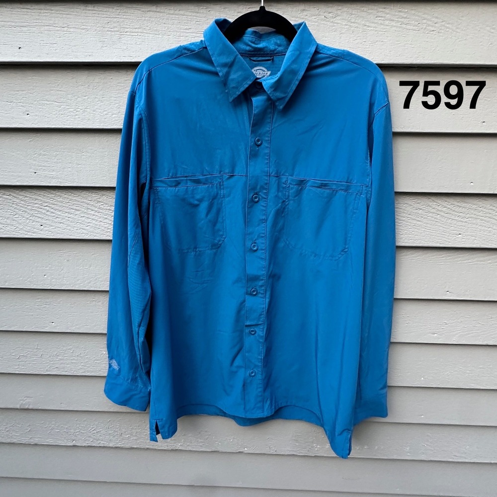 Dickies Mens Blue Performance Long Sleeve Button Down Shirt Large SL303FH